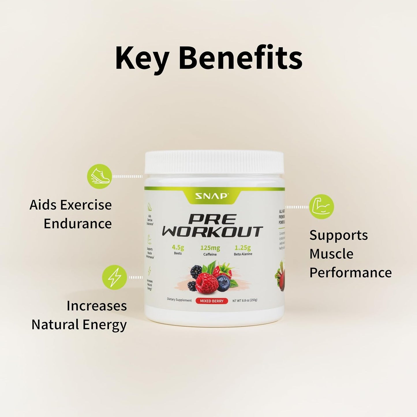 Organic Beet Root Powder Pre Workout Supplement for Energy & Heart Health, Nitric Oxide Boost, Mixed Berry Flavor, 30 Servings