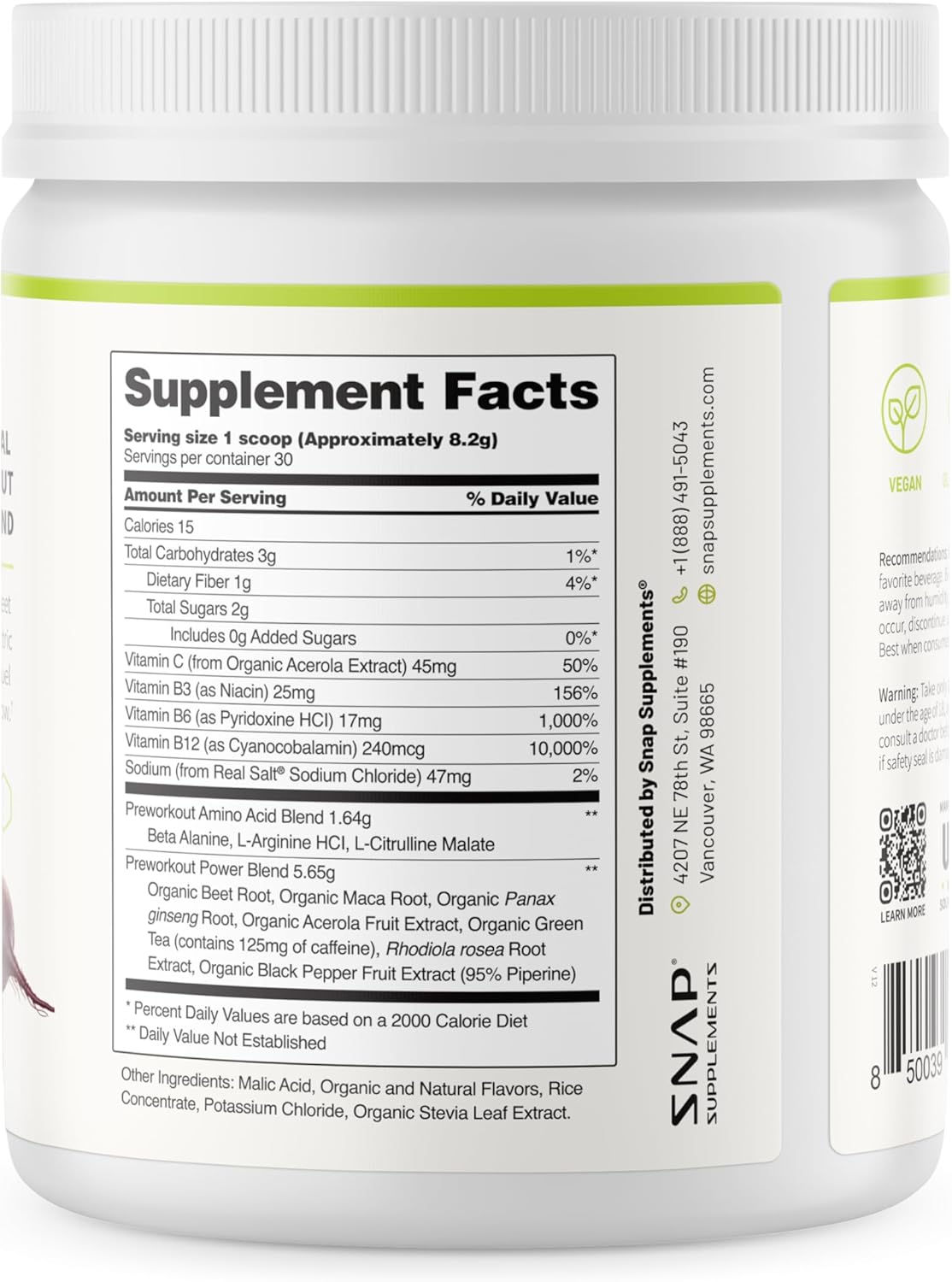 Organic Beet Root Powder Pre Workout Supplement for Energy & Heart Health, Nitric Oxide Boost, Mixed Berry Flavor, 30 Servings