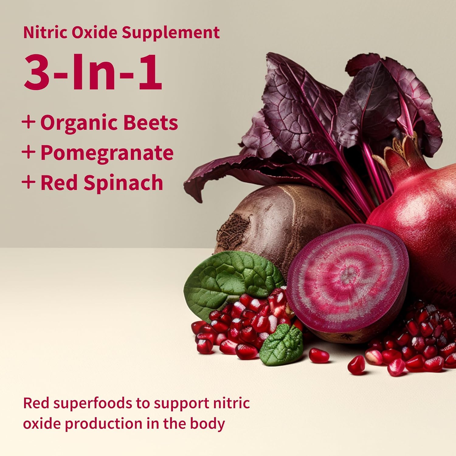 Organic Beet Root Powder Supplement for Energy & Heart Health - Nitric Oxide Superfood with B Vitamins, Pomegranate & Red Spinach - Mixed Berry Flavor, 30 Servings