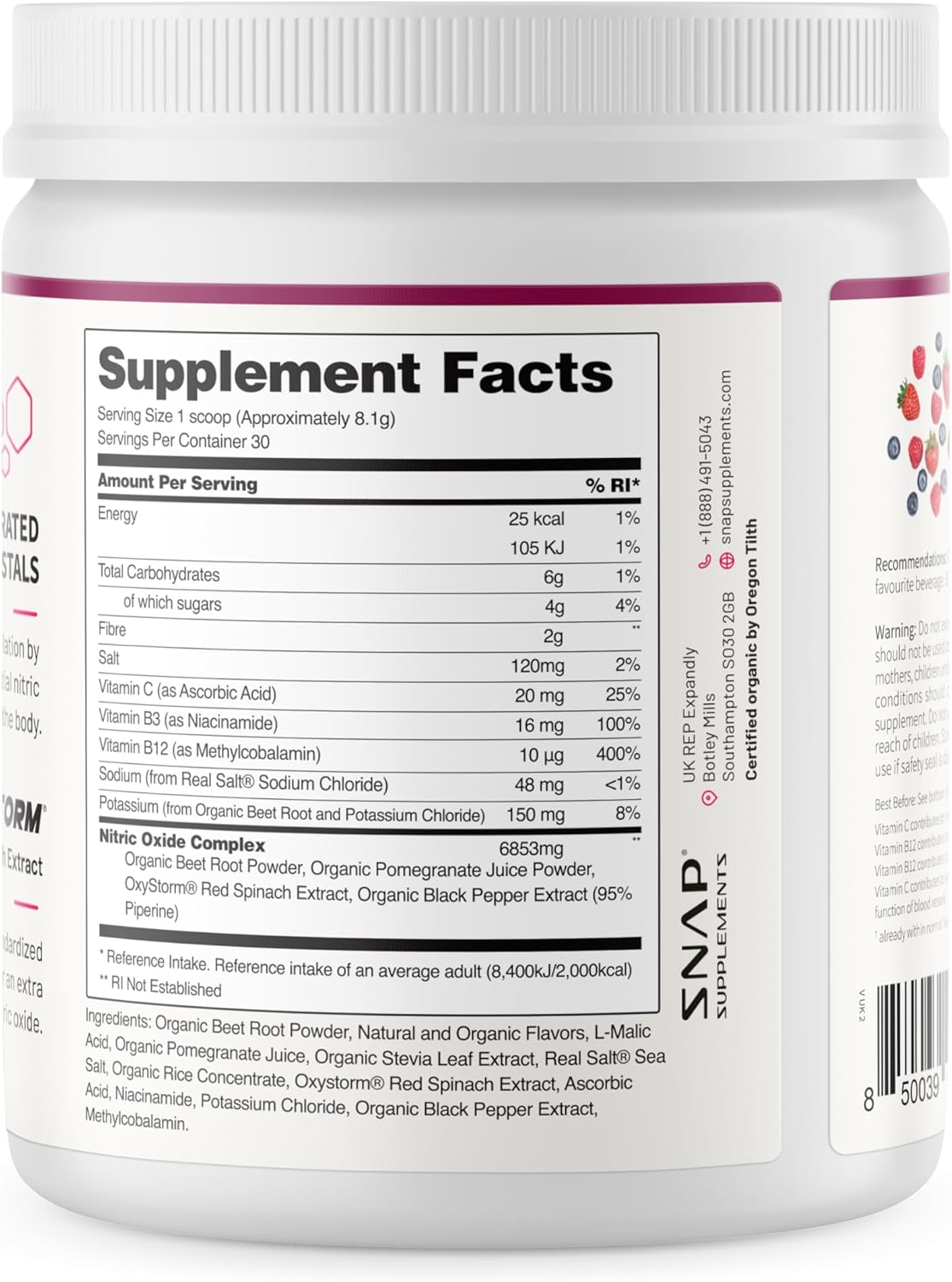 Organic Beet Root Powder Supplement for Energy & Heart Health - Nitric Oxide Superfood with B Vitamins, Pomegranate & Red Spinach - Mixed Berry Flavor, 30 Servings