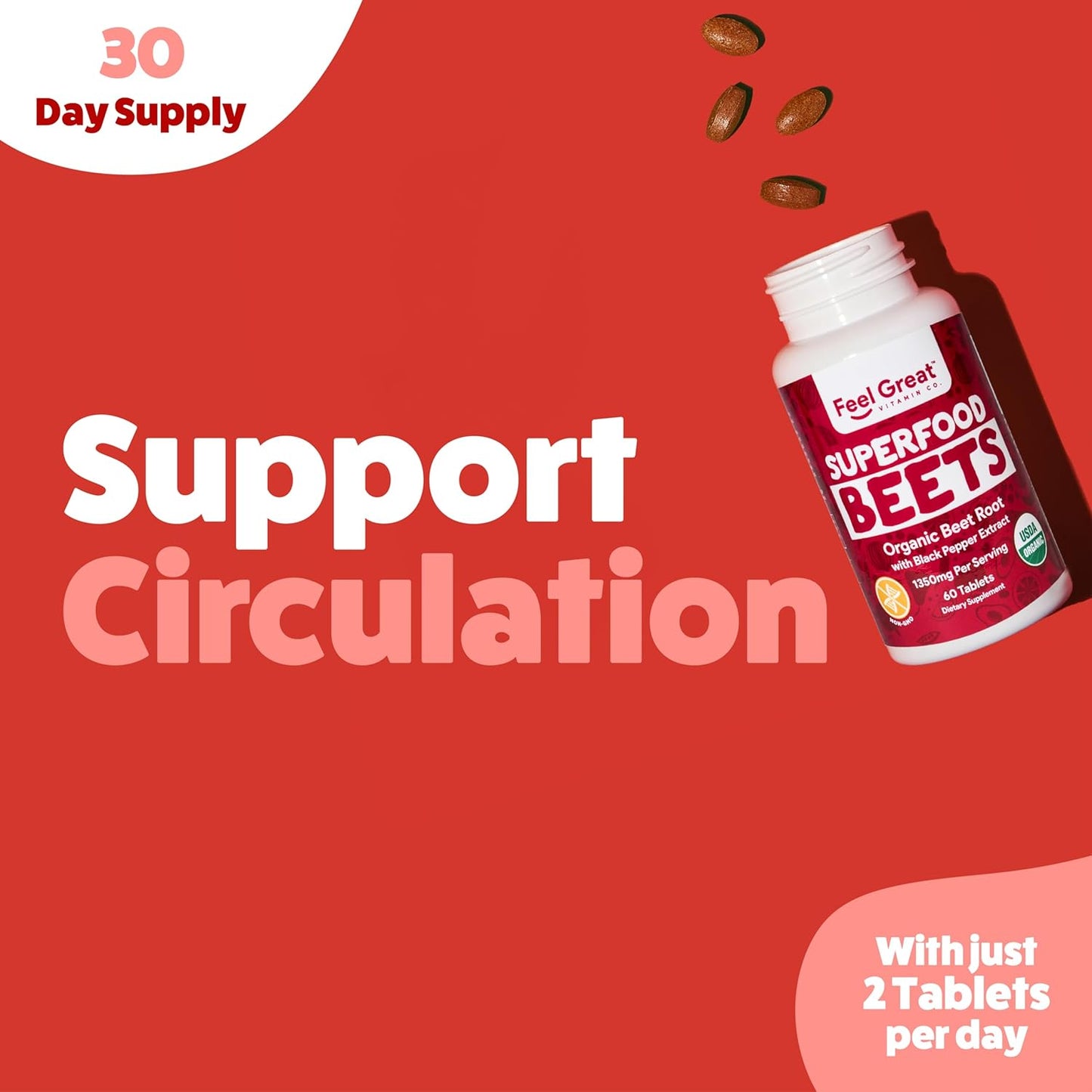 Organic Beet Root Powder Tablets | Nitric Oxide Supplement for Healthy Circulation & Natural Energy