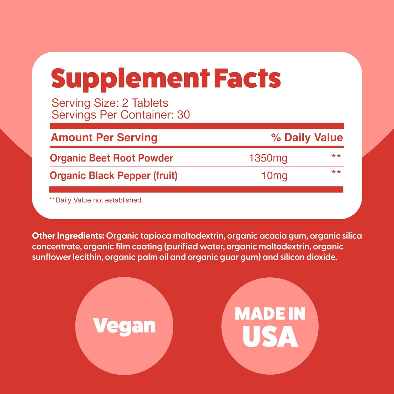 Organic Beet Root Powder Tablets | Nitric Oxide Supplement for Healthy Circulation & Natural Energy