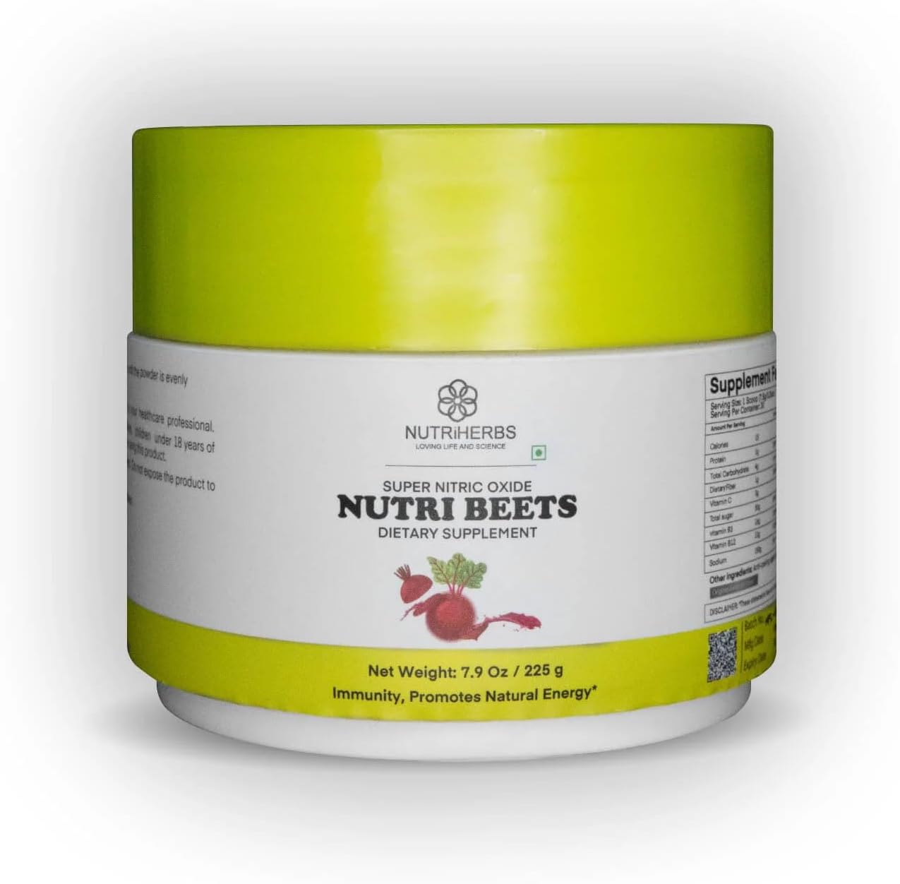 Organic Beet Root Powder with Pomegranate & Red Spinach for Heart Health - 225g | Cardiovascular Booster for Energy & Blood Pressure Support | Nutriherbs Super Nitric Oxide Nutri Beets