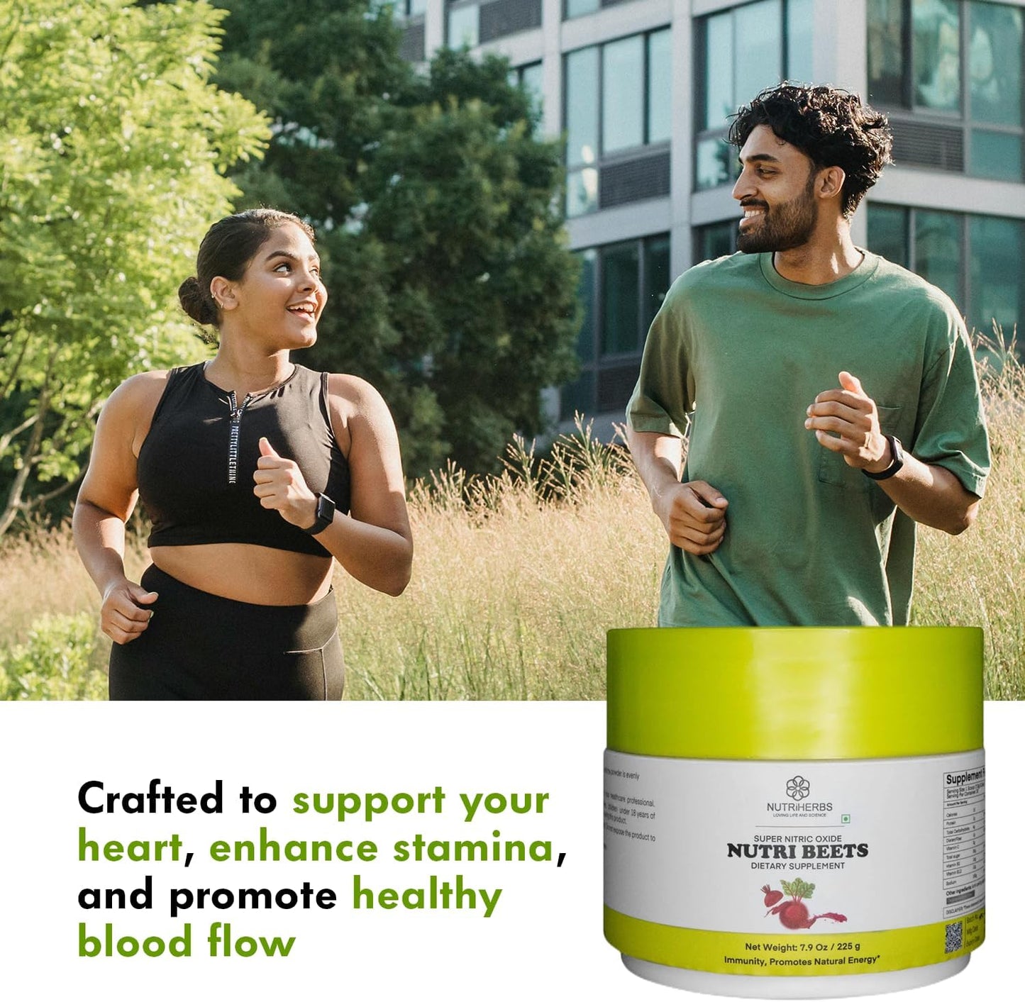 Organic Beet Root Powder with Pomegranate & Red Spinach for Heart Health - 225g | Cardiovascular Booster for Energy & Blood Pressure Support | Nutriherbs Super Nitric Oxide Nutri Beets