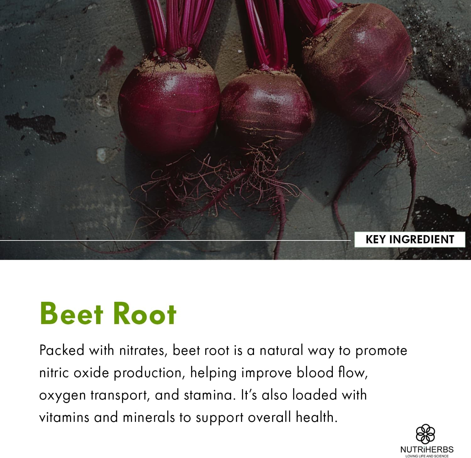 Organic Beet Root Powder with Pomegranate & Red Spinach for Heart Health - 225g | Cardiovascular Booster for Energy & Blood Pressure Support | Nutriherbs Super Nitric Oxide Nutri Beets