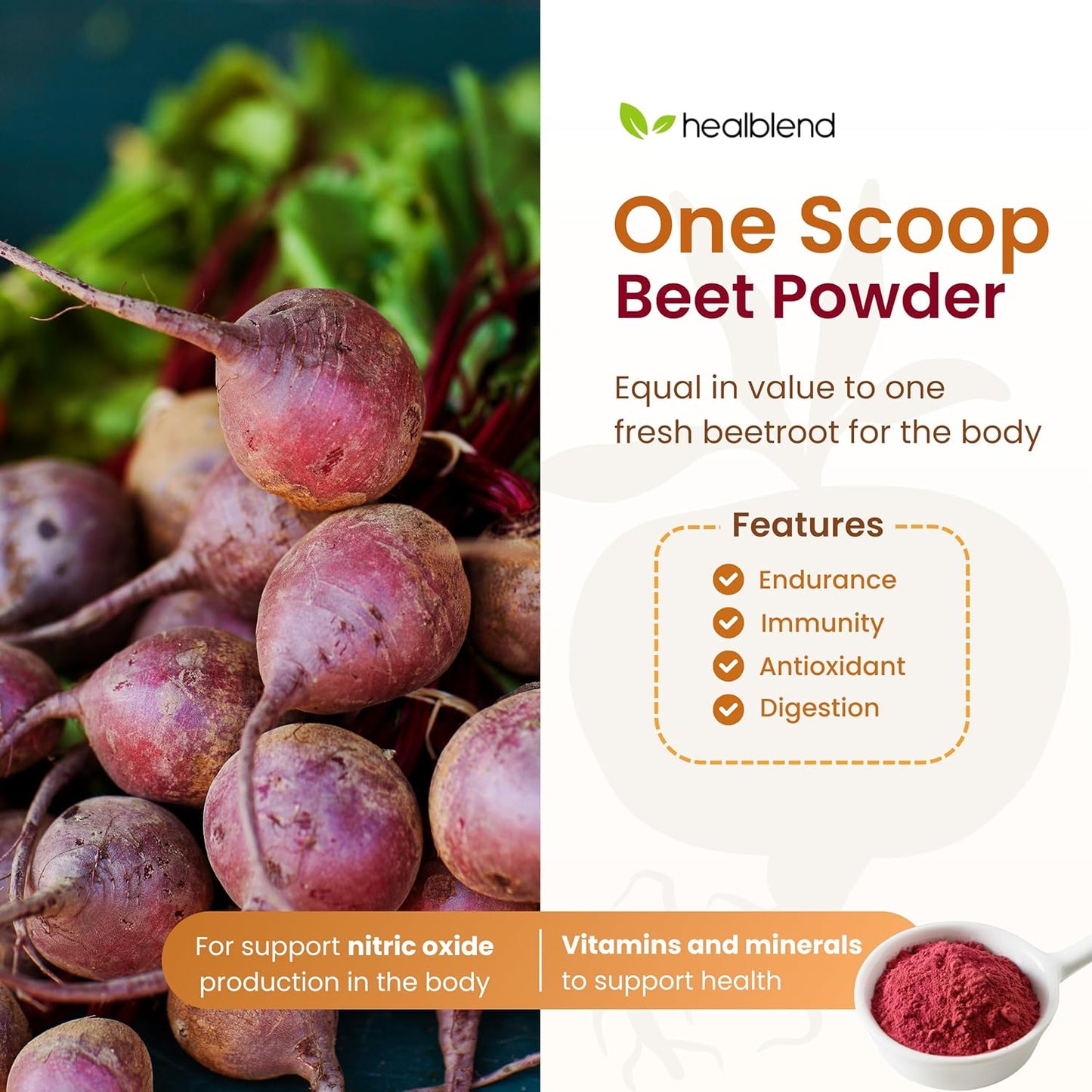 Organic Beet Root Powder with Raspberry & Acai - Berry Flavored Superfood Supplement with Vitamin C & Niacin - 30 Day Supply
