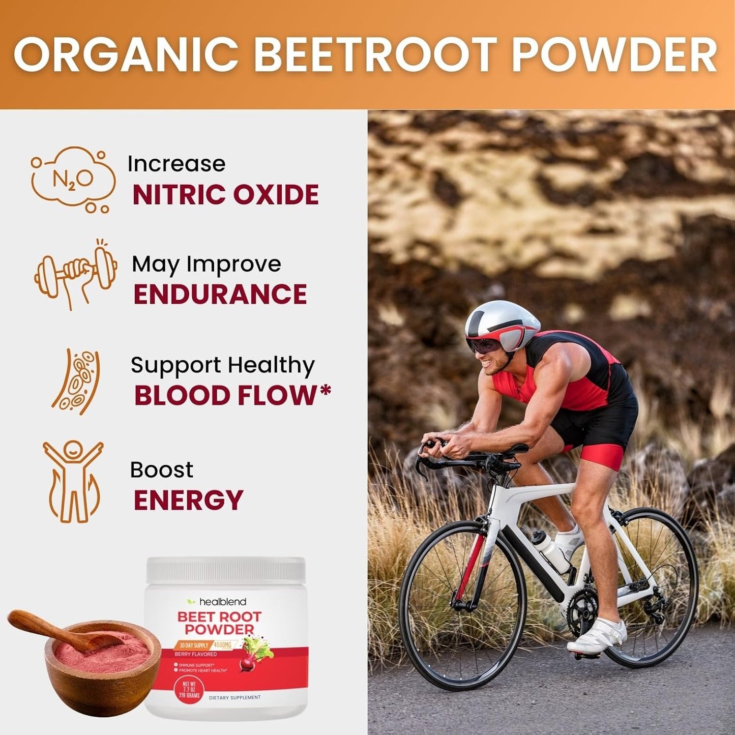 Organic Beet Root Powder with Raspberry & Acai - Berry Flavored Superfood Supplement with Vitamin C & Niacin - 30 Day Supply