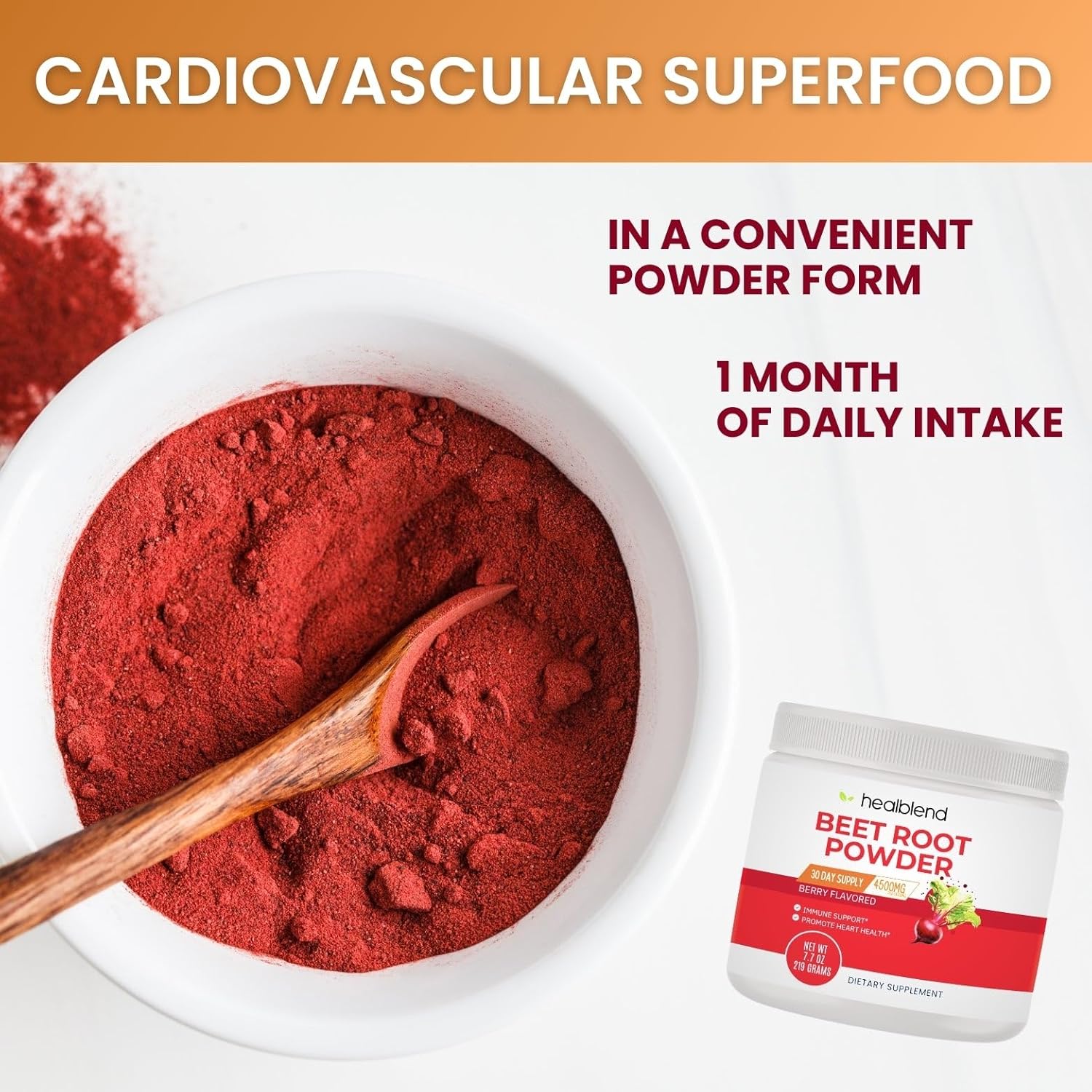 Organic Beet Root Powder with Raspberry & Acai - Berry Flavored Superfood Supplement with Vitamin C & Niacin - 30 Day Supply