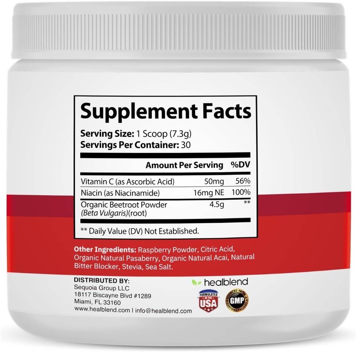 Organic Beet Root Powder with Raspberry & Acai - Berry Flavored Superfood Supplement with Vitamin C & Niacin - 30 Day Supply