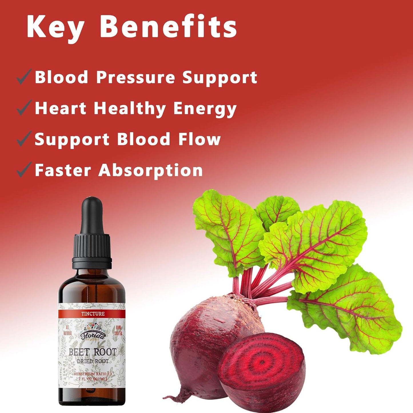 Organic Beet Root Tincture Supplement for Fast Absorption - Gluten-Free Liquid Extract, 2 Fl Oz - Florida Herbs