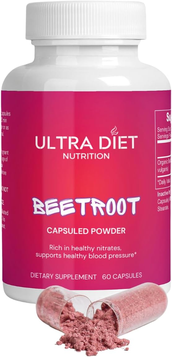 Organic Beetroot Capsules 1300mg - Ultra Diet Supplement for Nitric Oxide Support - 100% Natural Non-GMO Formula - 60 Caps