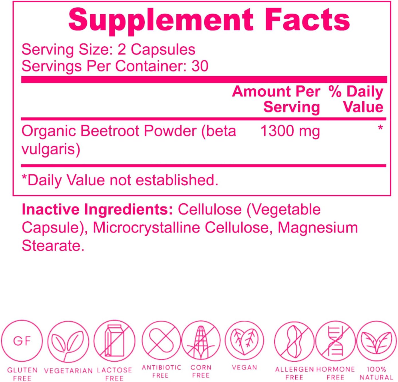 Organic Beetroot Capsules 1300mg - Ultra Diet Supplement for Nitric Oxide Support - 100% Natural Non-GMO Formula - 60 Caps