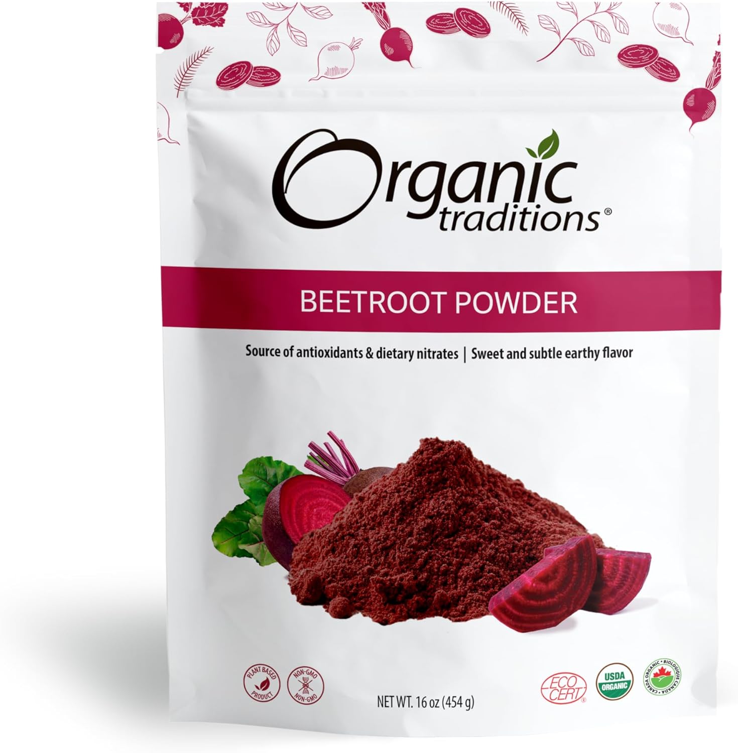Organic Beetroot Powder - Vegan Non-GMO Superfood - 16oz Bag