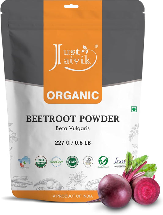 Organic Beetroot Powder 227g - Natural Nitric Oxide Booster for Heart Health, Blood Circulation, and Stamina - Gluten Free & Vegan