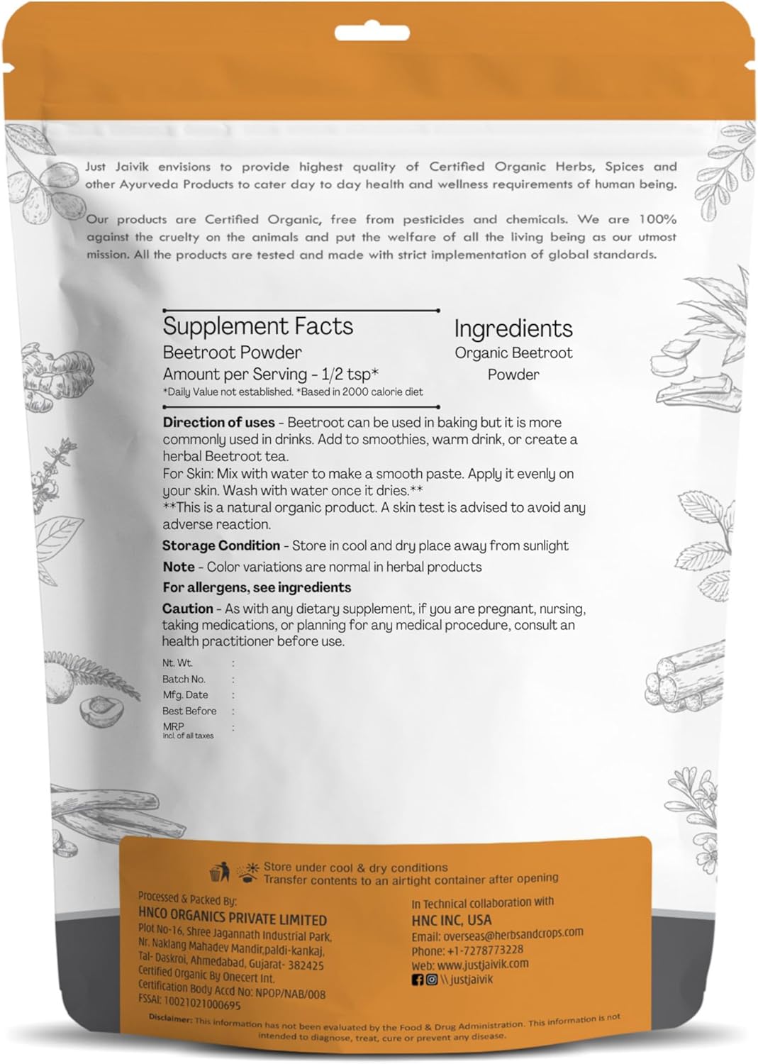 Organic Beetroot Powder 227g - Natural Nitric Oxide Booster for Heart Health, Blood Circulation, and Stamina - Gluten Free & Vegan