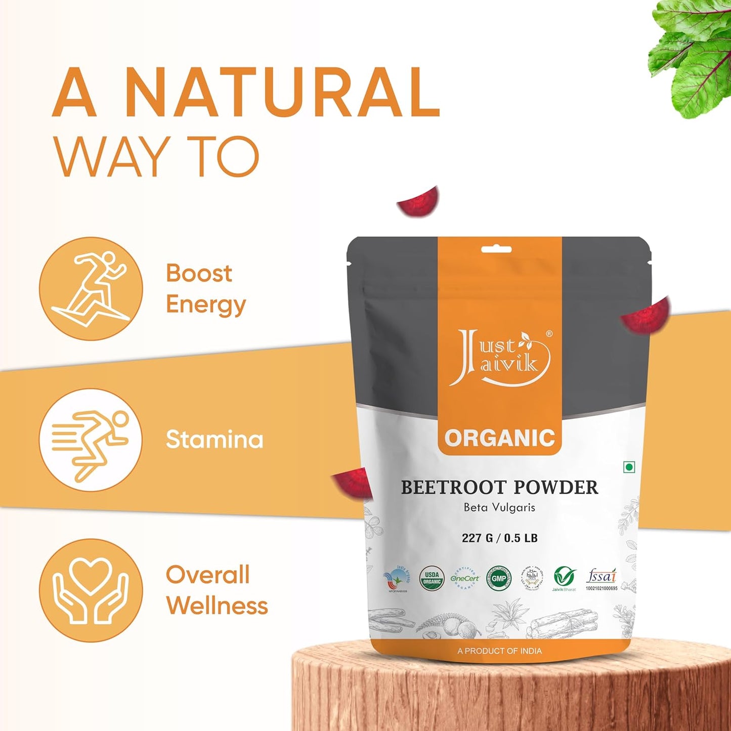 Organic Beetroot Powder 227g - Natural Nitric Oxide Booster for Heart Health, Blood Circulation, and Stamina - Gluten Free & Vegan
