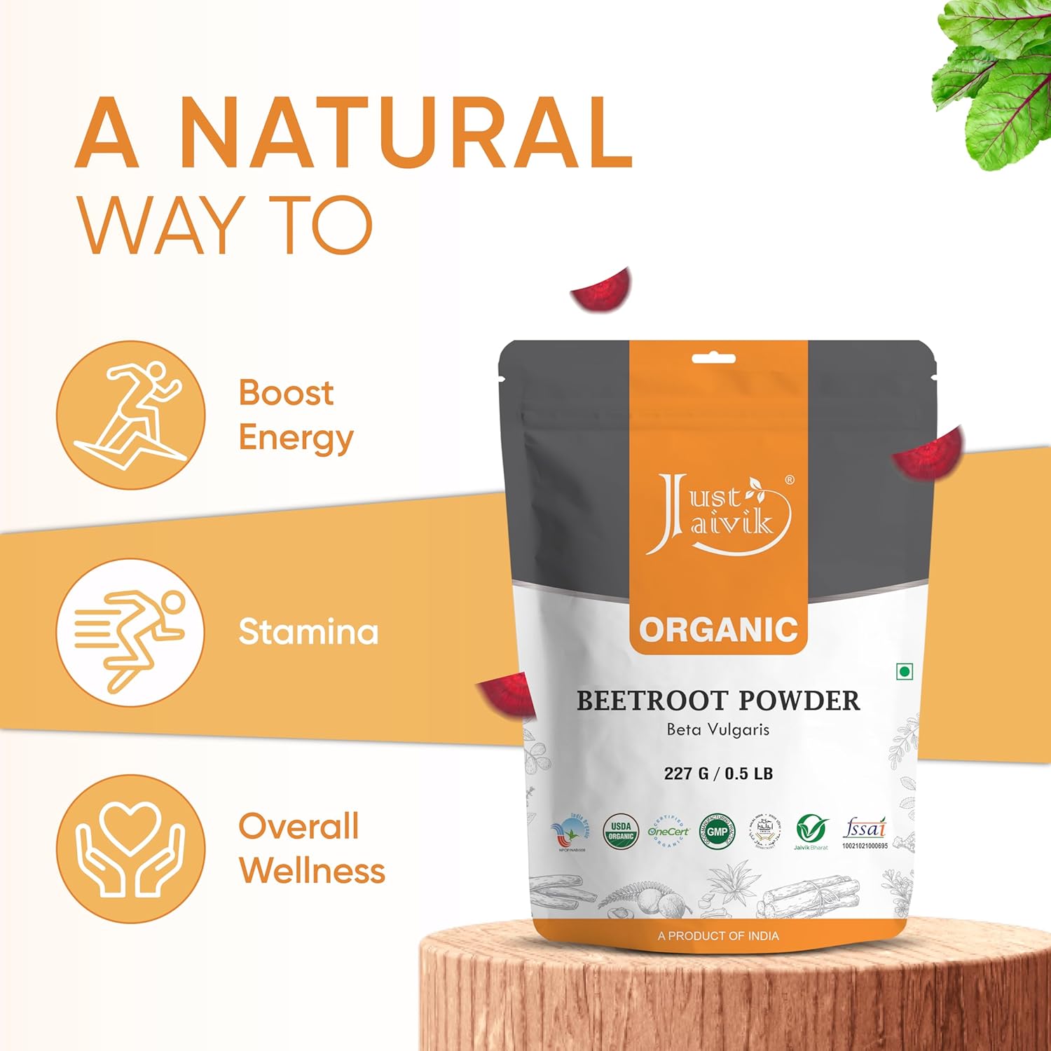Organic Beetroot Powder 227g - Natural Nitric Oxide Booster for Heart Health, Blood Circulation, and Stamina - Gluten Free & Vegan