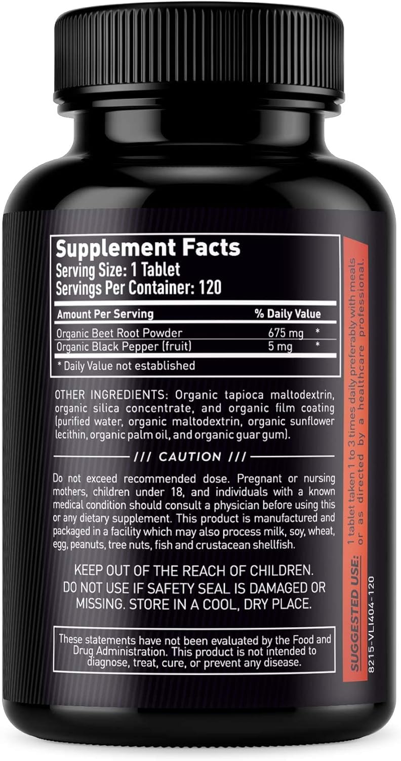 Organic Beetroot Powder Tablets for Runners - Boost Energy, Endurance, & VO2 Max - Natural & Long-Lasting - Run Faster & Longer - 120 Tablets