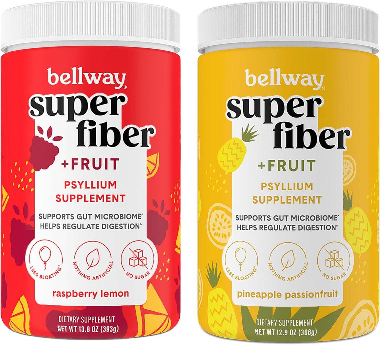 Organic Bellway Super Fiber Powder with Psyllium Husk for Gut Health - Sugar Free, Raspberry Lemon & Pineapple Passion Fruit Flavor