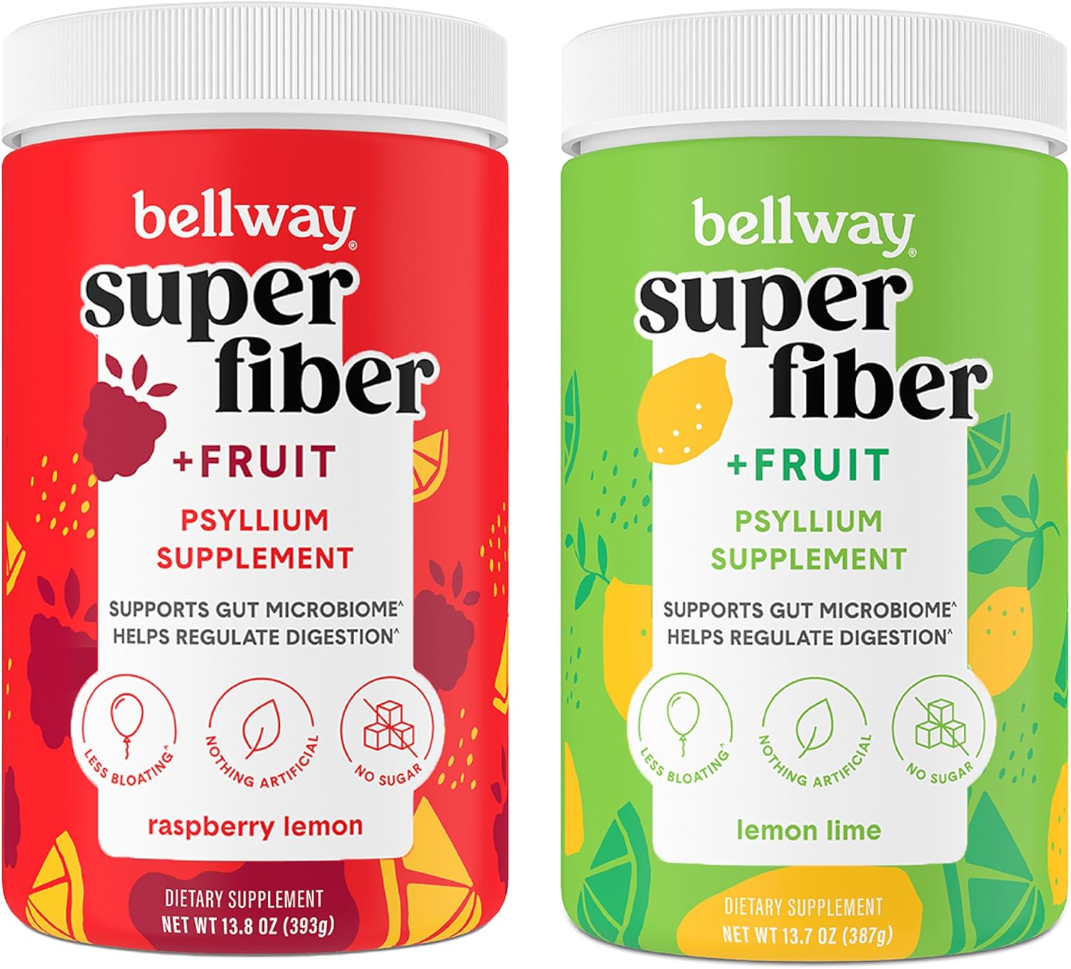 Organic Bellway Super Fiber Powder with Psyllium Husk for Regularity & Gut Health, Sugar-Free Fruit Infused, Non-GMO, Plant-Based Raspberry Lemon & Lemon Lime