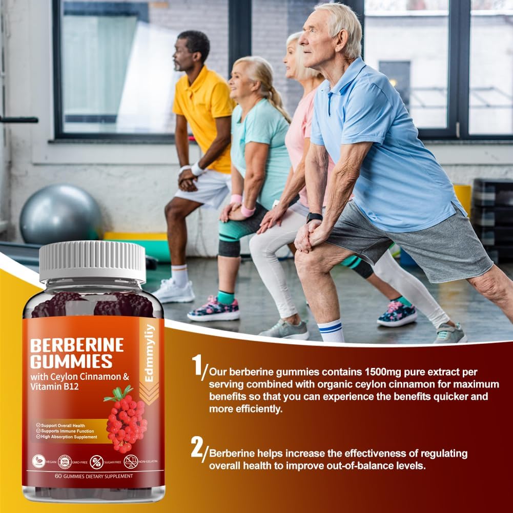 Organic Berberine Gummies with Ceylon Cinnamon - 1500mg Sugar-Free Supplement for Immune Support, Metabolism, and Energy - Men & Women's Health