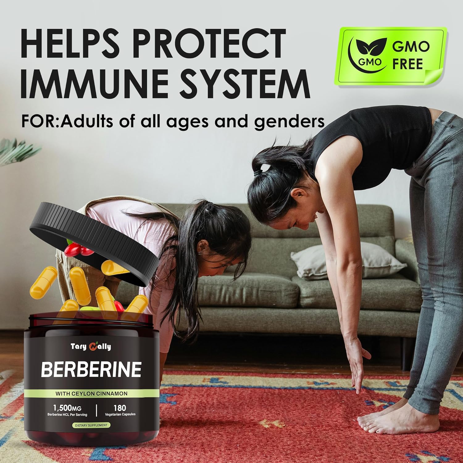 Organic Berberine Supplement 1500mg with Ceylon Cinnamon & Citrus Bergamot - Metabolic & Weight Support - 180 Capsules