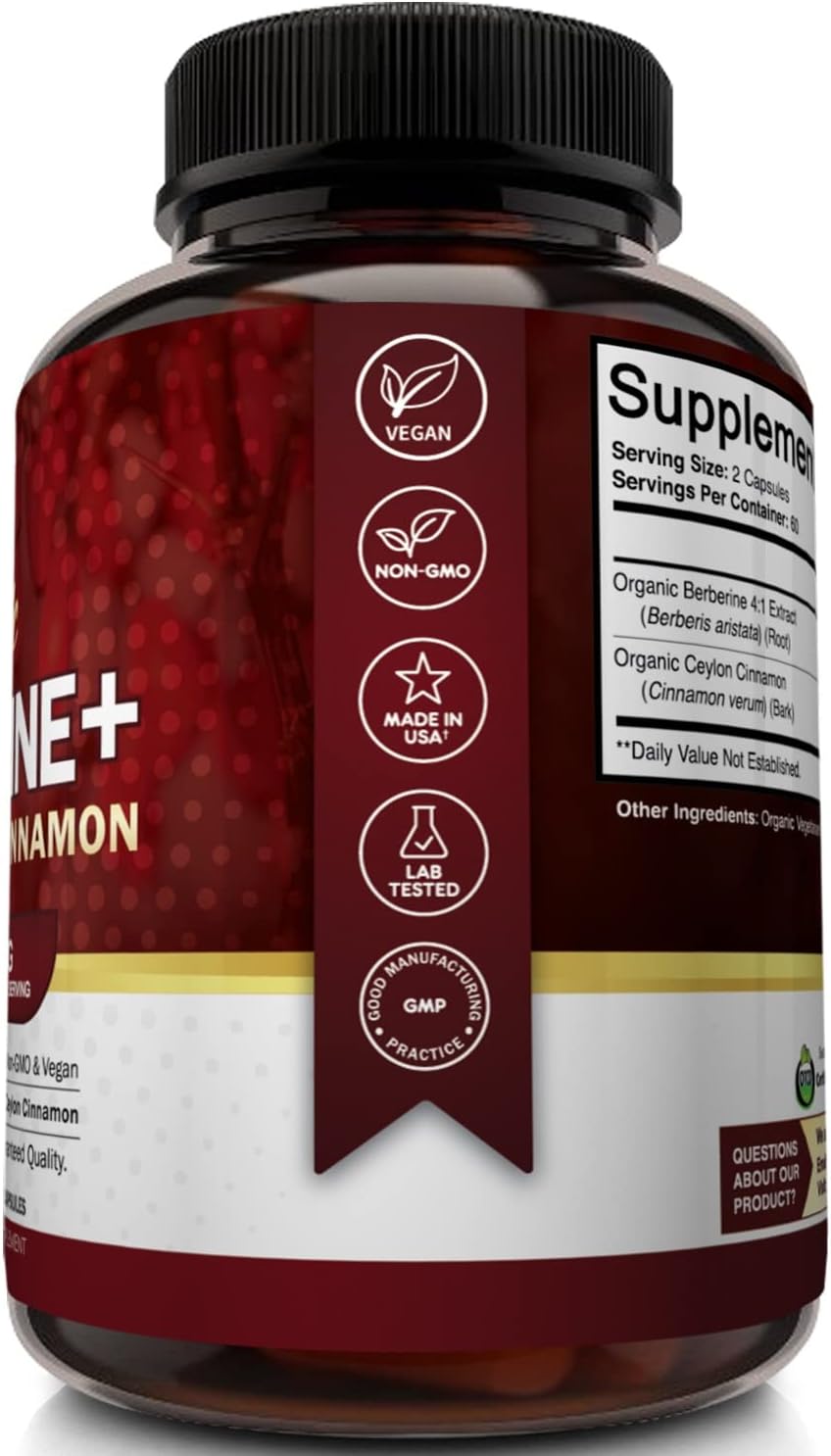 Organic Berberine with Ceylon Cinnamon Capsules - 1450mg, 120 Count by NutriFlair