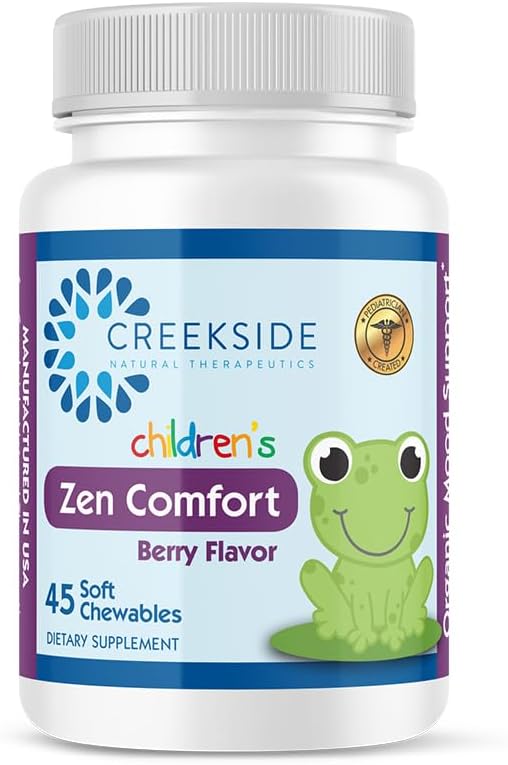 Organic Berry Flavored Kids Mood Support Chews with 5-HTP, L-Theanine, Passionflower, and Zinc - Pediatrician Formulated for Calm, Sugar-Free, Vegan - 45 Soft Chewables