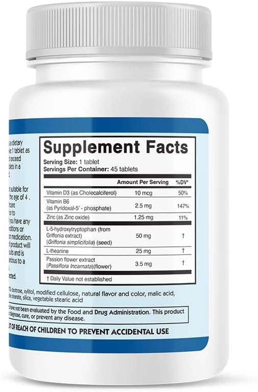 Organic Berry Flavored Kids Mood Support Chews with 5-HTP, L-Theanine, Passionflower, and Zinc - Pediatrician Formulated for Calm, Sugar-Free, Vegan - 45 Soft Chewables