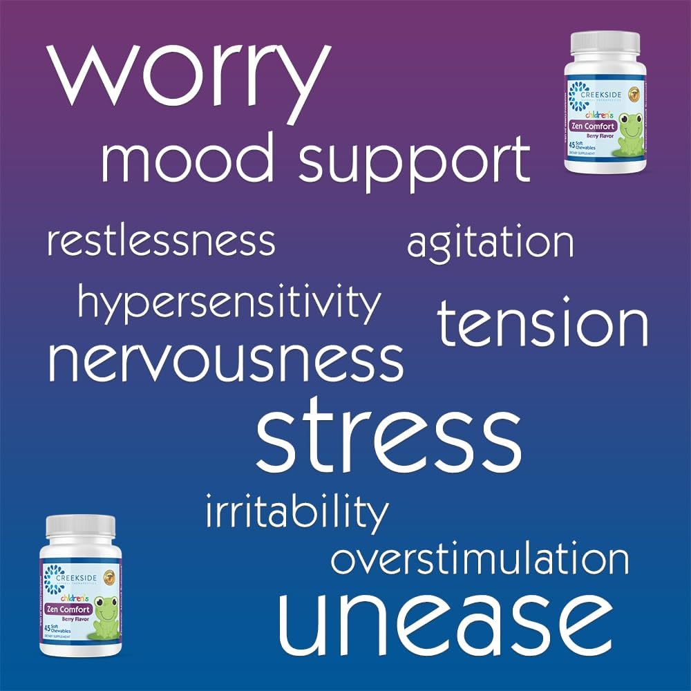 Organic Berry Flavored Kids Mood Support Chews with 5-HTP, L-Theanine, Passionflower, and Zinc - Pediatrician Formulated for Calm, Sugar-Free, Vegan - 45 Soft Chewables