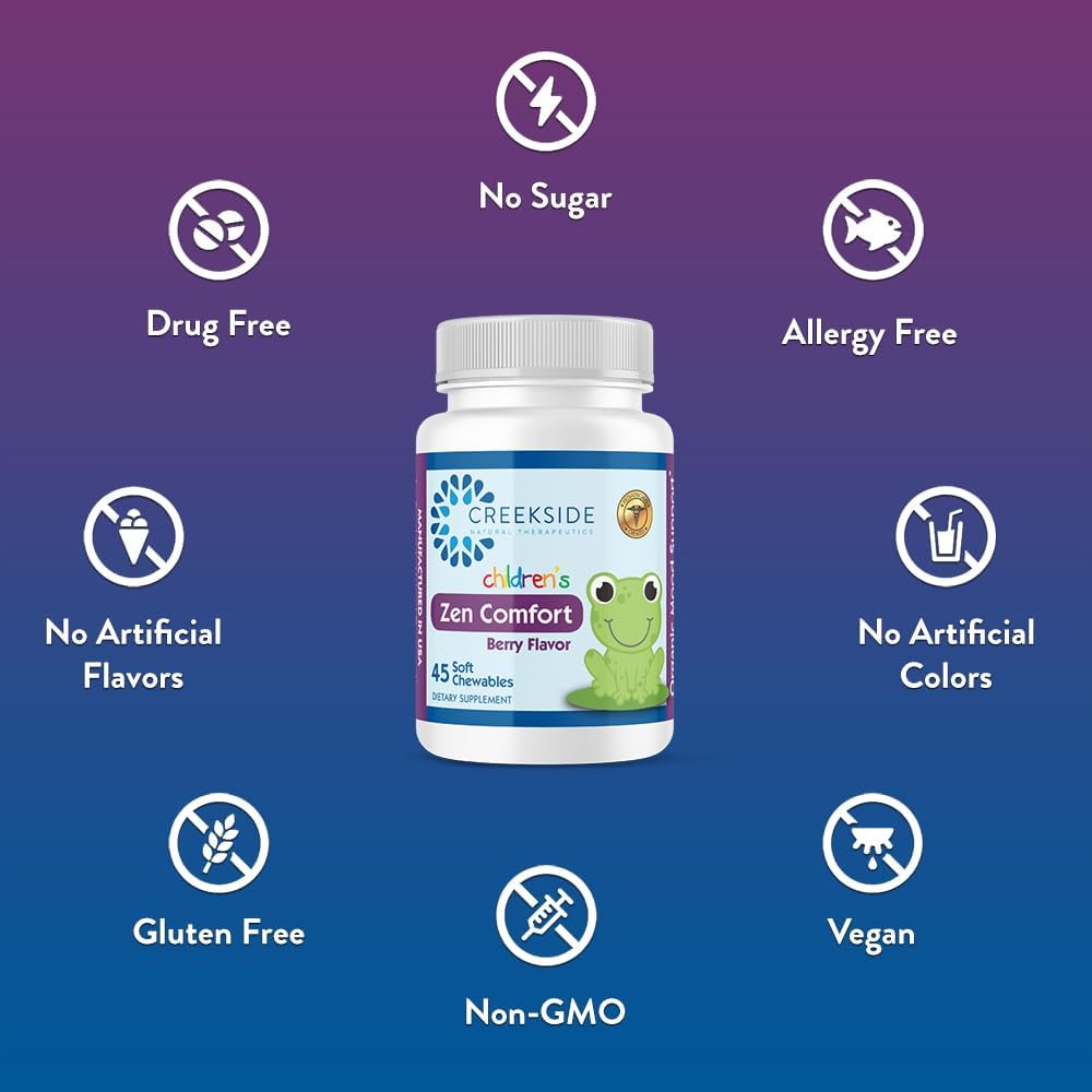 Organic Berry Flavored Kids Mood Support Chews with 5-HTP, L-Theanine, Passionflower, and Zinc - Pediatrician Formulated for Calm, Sugar-Free, Vegan - 45 Soft Chewables