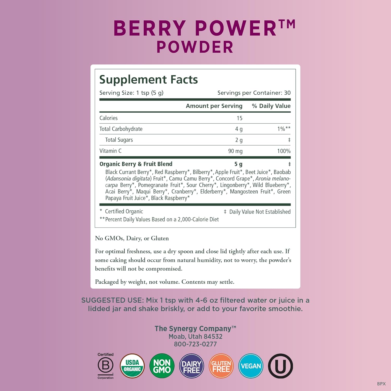 Organic Berry Power Antioxidant Supplement | Acai, Camu Camu, Wild Blueberry | Healthy Aging, Immune, Skin Support | 5.3 oz Powder