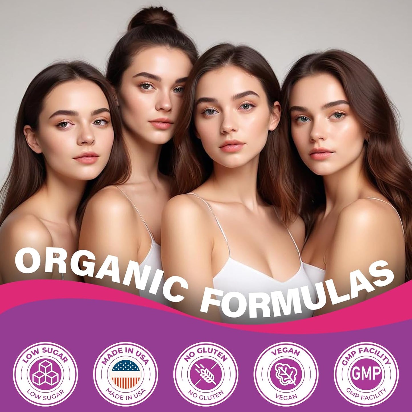 Organic Biotin Gummies with Collagen, Keratin, Folic Acid & Vitamins for Hair Growth, Skin & Nails, 8-in-1 Formula for Women & Men, 120 Count