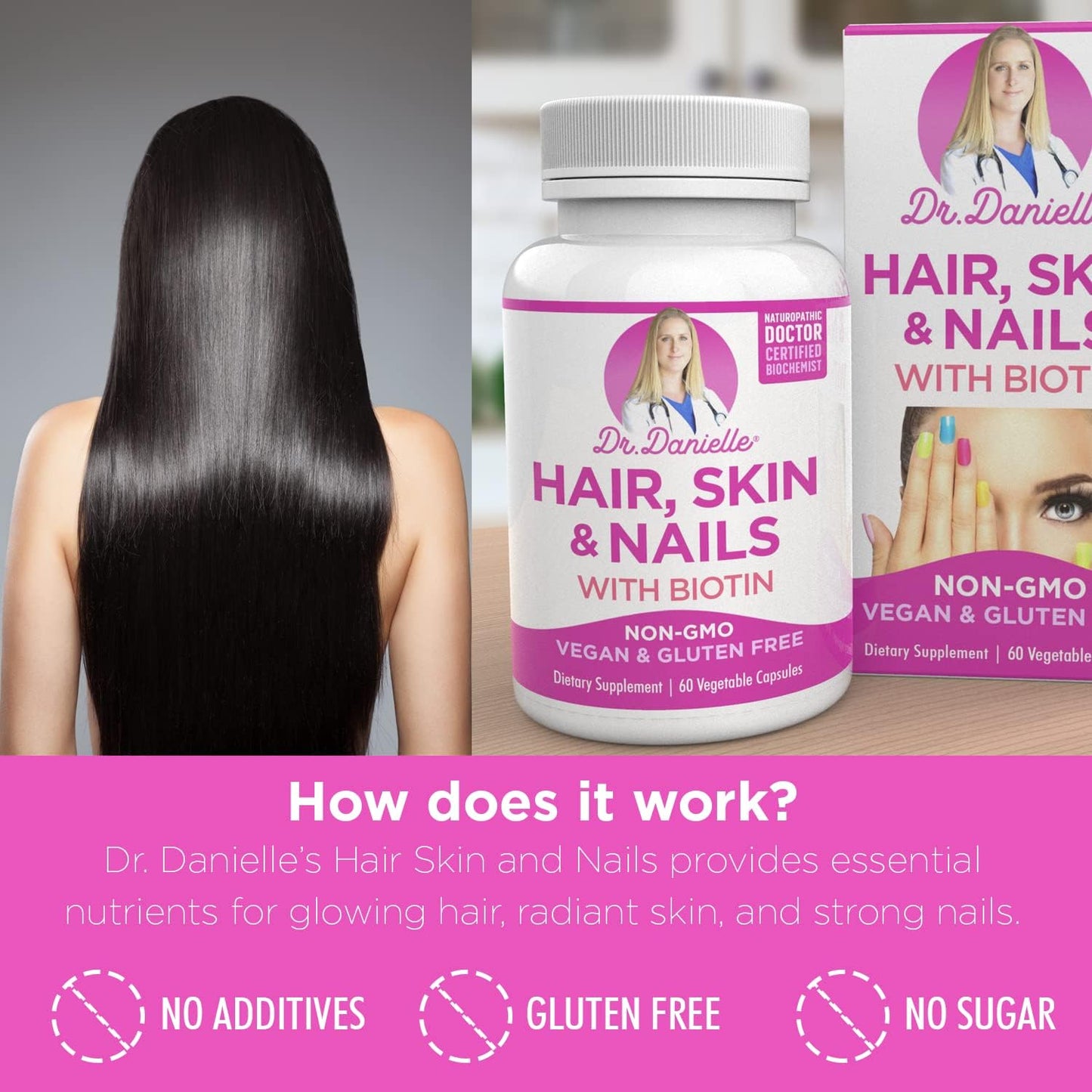 Organic Biotin Supplement for Hair, Skin, and Nails - Doctor Danielle Formula with Coconut Water and Rice Phytoceramides