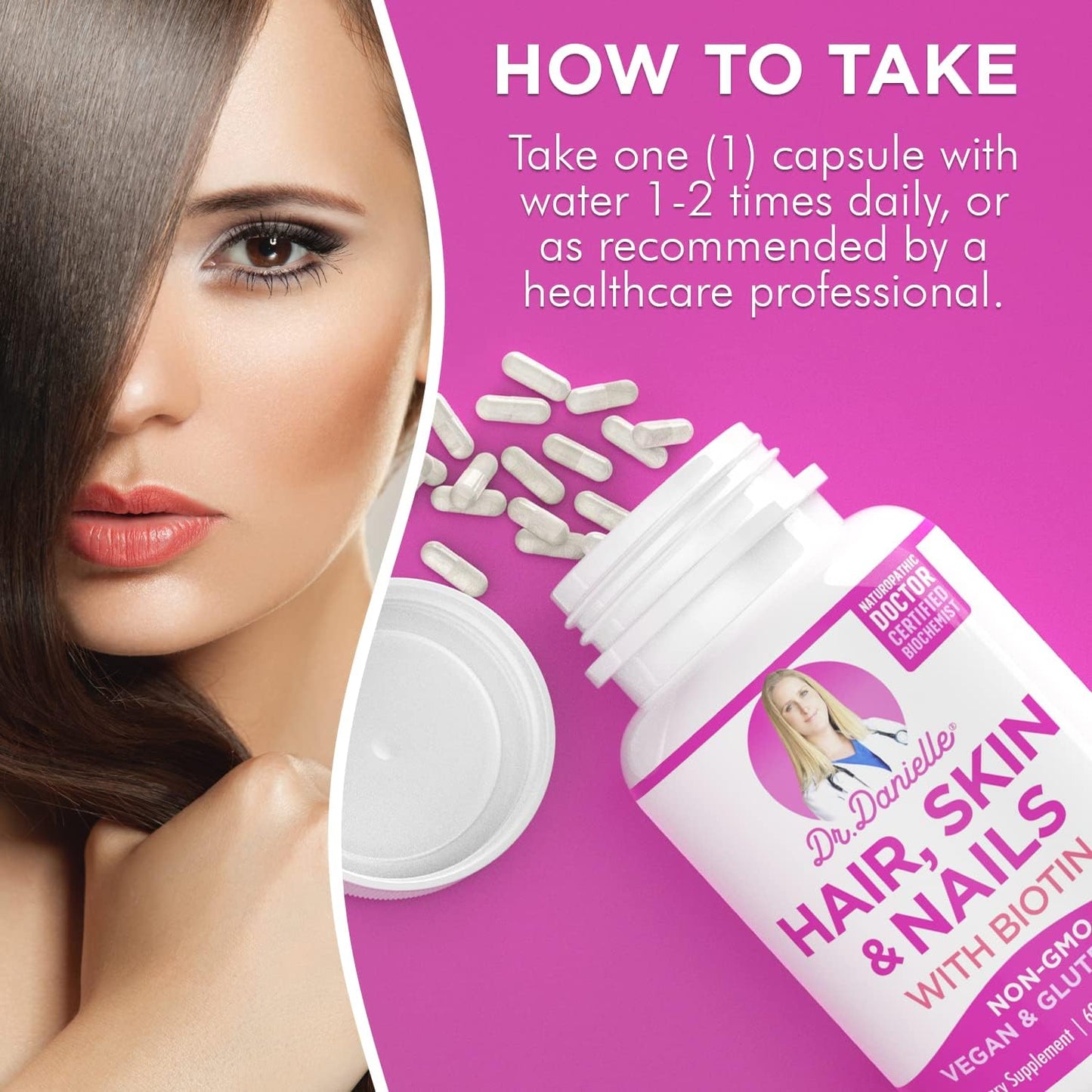 Organic Biotin Supplement for Hair, Skin, and Nails - Doctor Danielle Formula with Coconut Water and Rice Phytoceramides