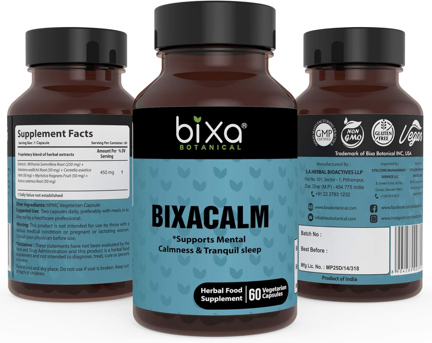 Organic Bixacalm Capsules with Ashwagandha & Valerian Extracts for Better Sleep - 60 Veg Capsules