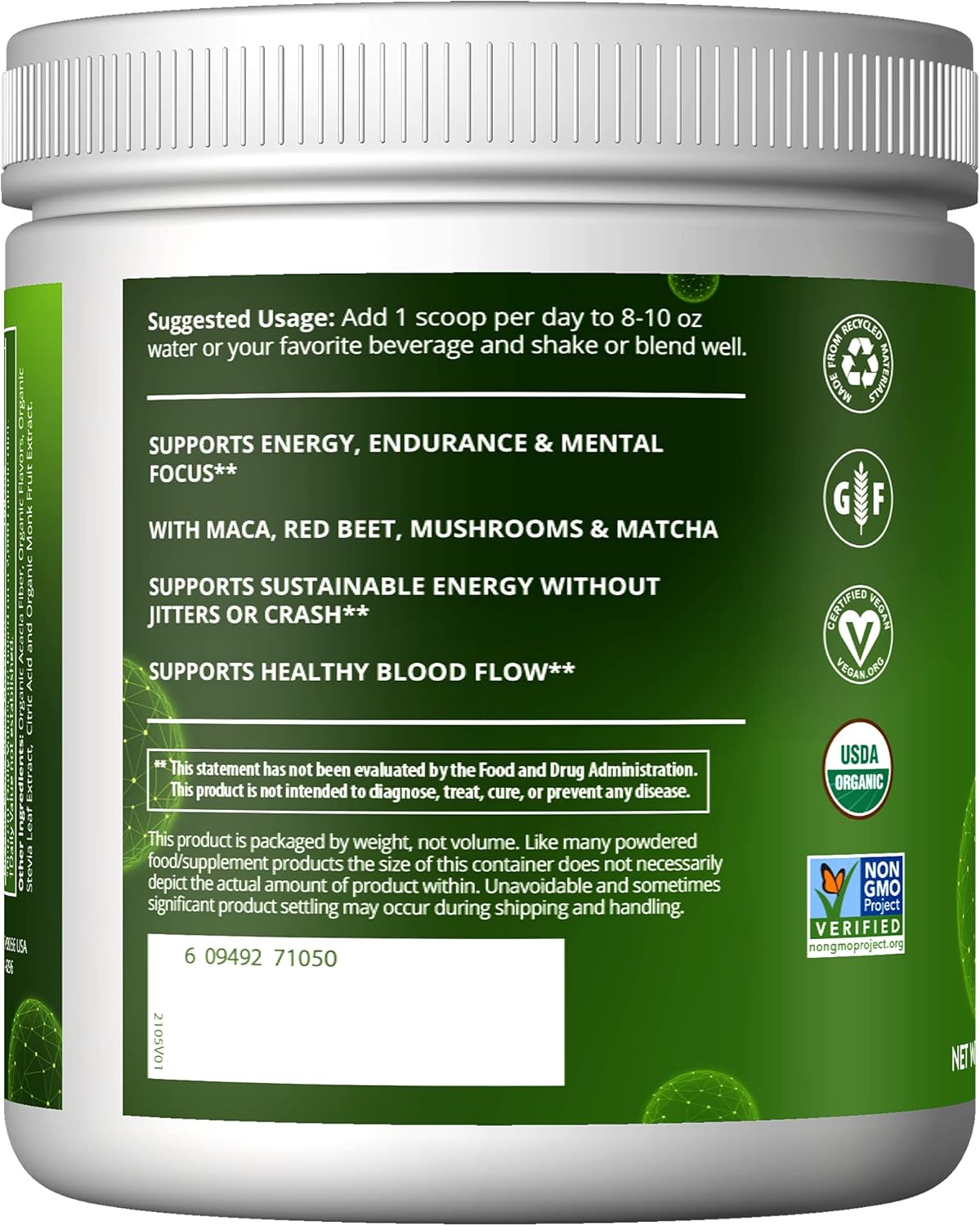 Organic Black Cherry Pre-Workout Powder with Superfoods, Natural Caffeine, and Adaptogens for Clean Energy and Focus - Vegan and Non-GMO - 20 Servings