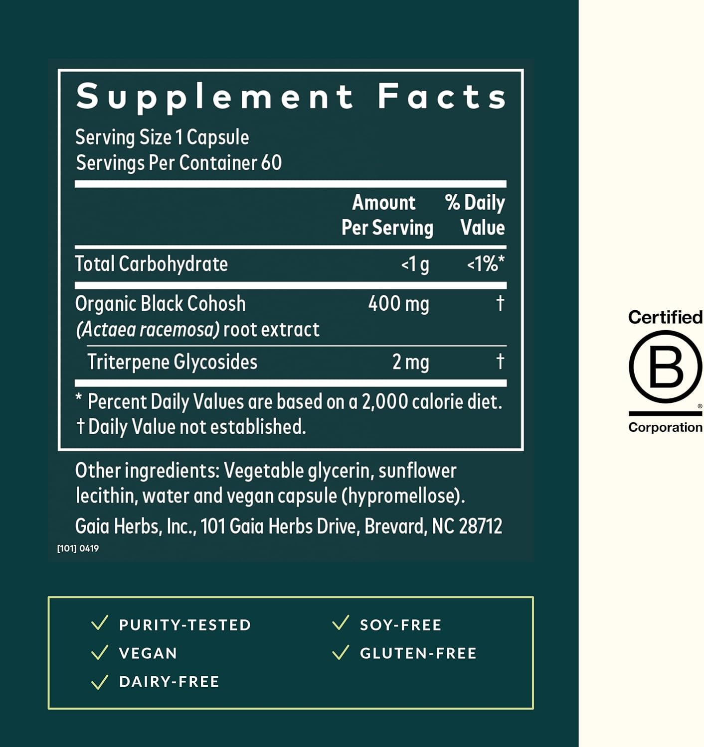 Organic Black Cohosh Menopause Support Supplement - Hormone Balance for Women - 60 Vegan Capsules