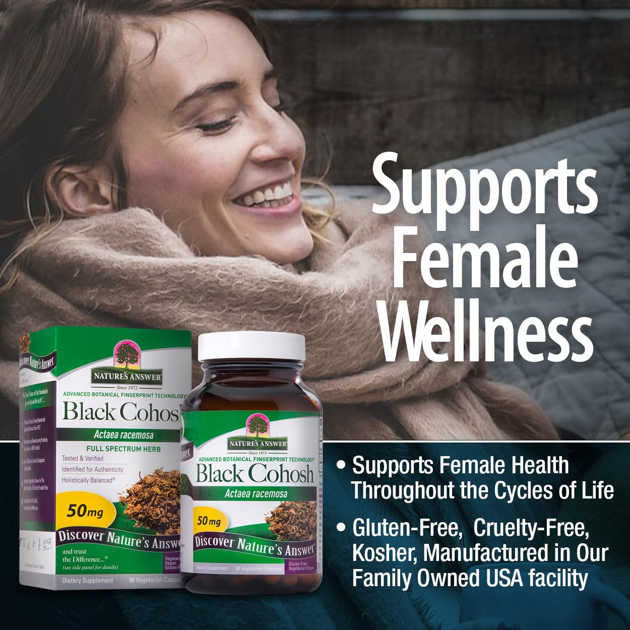 Organic Black Cohosh Root Powder Capsules - 90 Vegetarian Capsules for Menopausal Support, Hot Flash Relief, and Fertility Boost