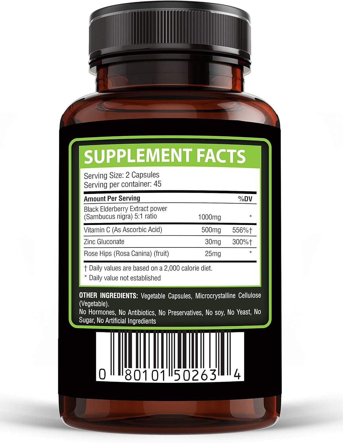 Organic Black Elderberry Extract 1000mg Capsules with Vitamin C, Rose HIPS, and Zinc - Immune Booster for Powerful Support