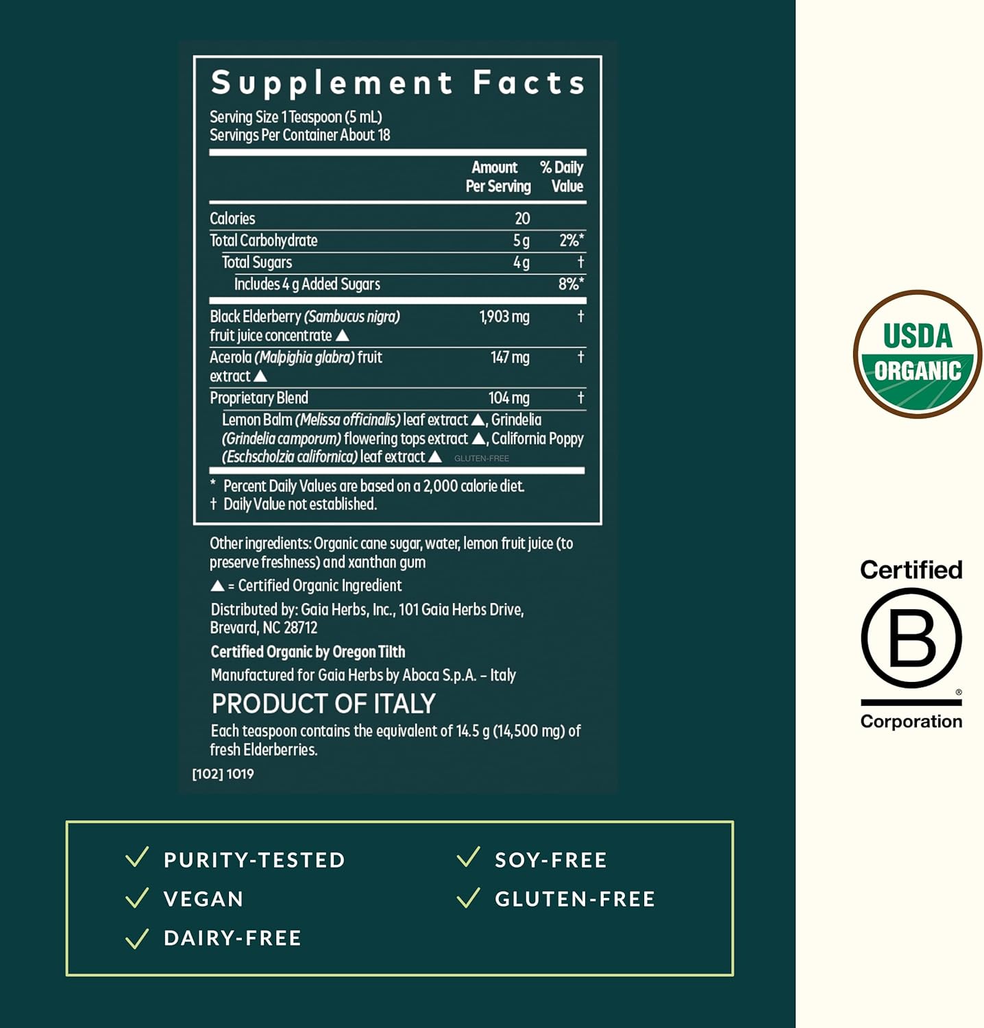 Organic Black Elderberry Nighttime Syrup for Immune Support and Restful Sleep - Gaia Herbs Supplement - 3 Fl Oz