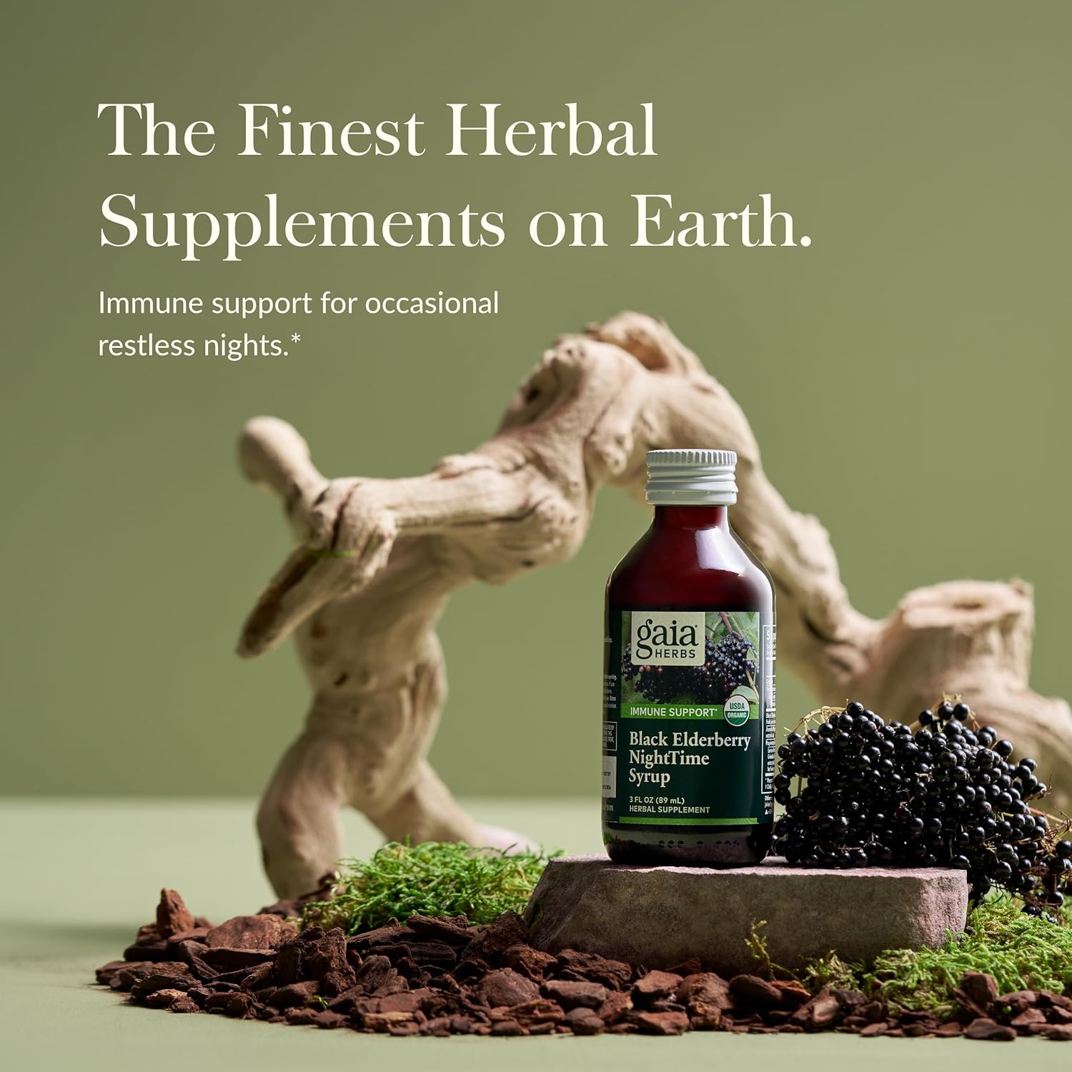 Organic Black Elderberry Nighttime Syrup for Immune Support and Restful Sleep - Gaia Herbs Supplement - 3 Fl Oz