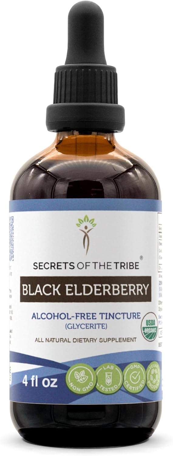Organic Black Elderberry Tincture | Alcohol-FREE High-Potency Herbal Drops for Immune Health | 100% Certified USDA Organic Sambucus Nigra Extract