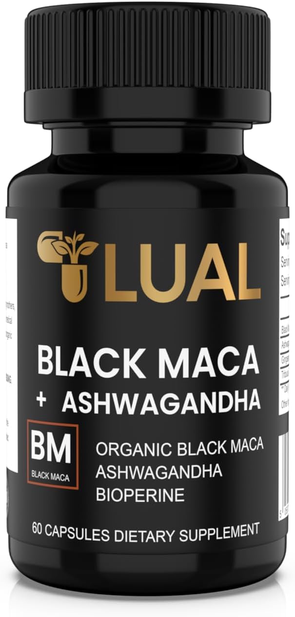 Organic Black Maca Root Capsules with Ashwagandha - 30,000mg 30x Strength - Highest Potency for Men - Non-GMO - 60 Pills
