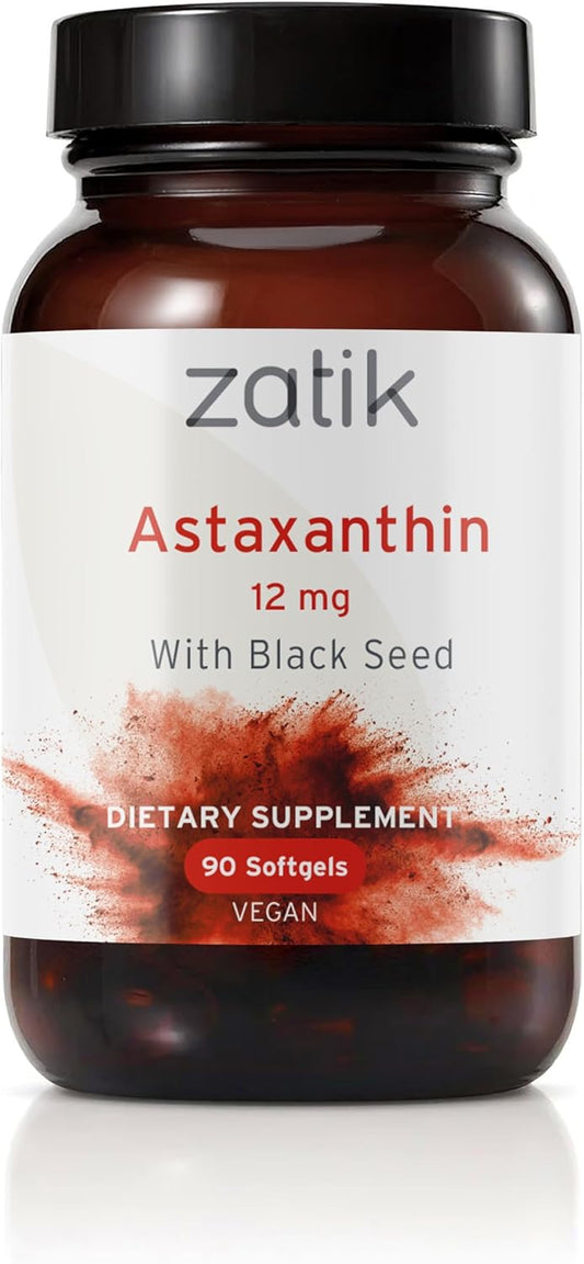 Organic Black Seed Astaxanthin Supplement - 12mg Antioxidant Softgels for Immune Support, 90 Vegan Capsules