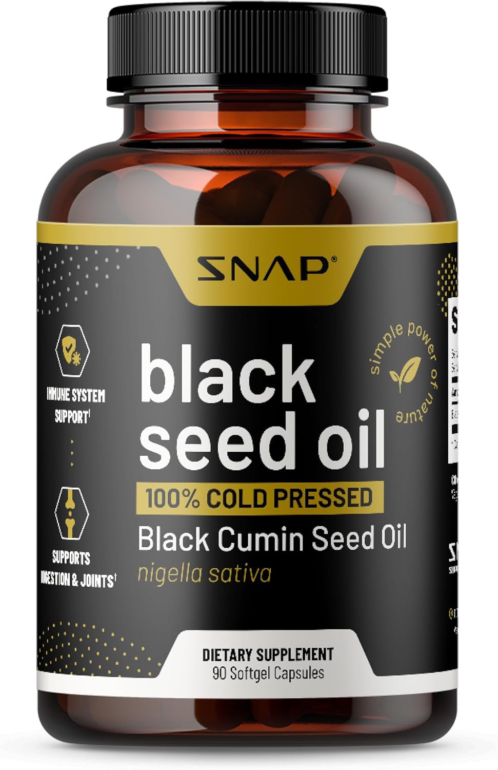 Organic Black Seed Oil Capsules - Cold Pressed for Immune Support, Detox, Inflammation Relief, Skin, Hair & Joint Health - High Potency Nigella Sativa Supplement (90 Softgels)