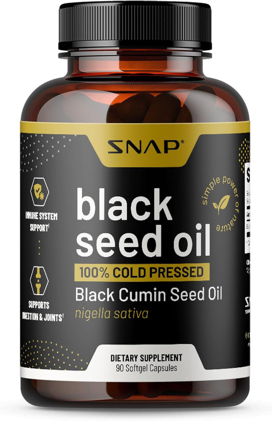 Organic Black Seed Oil Capsules - Cold Pressed for Immune Support, Detox, Inflammation Relief, Skin, Hair & Joint Health - High Potency Nigella Sativa Supplement (90 Softgels)