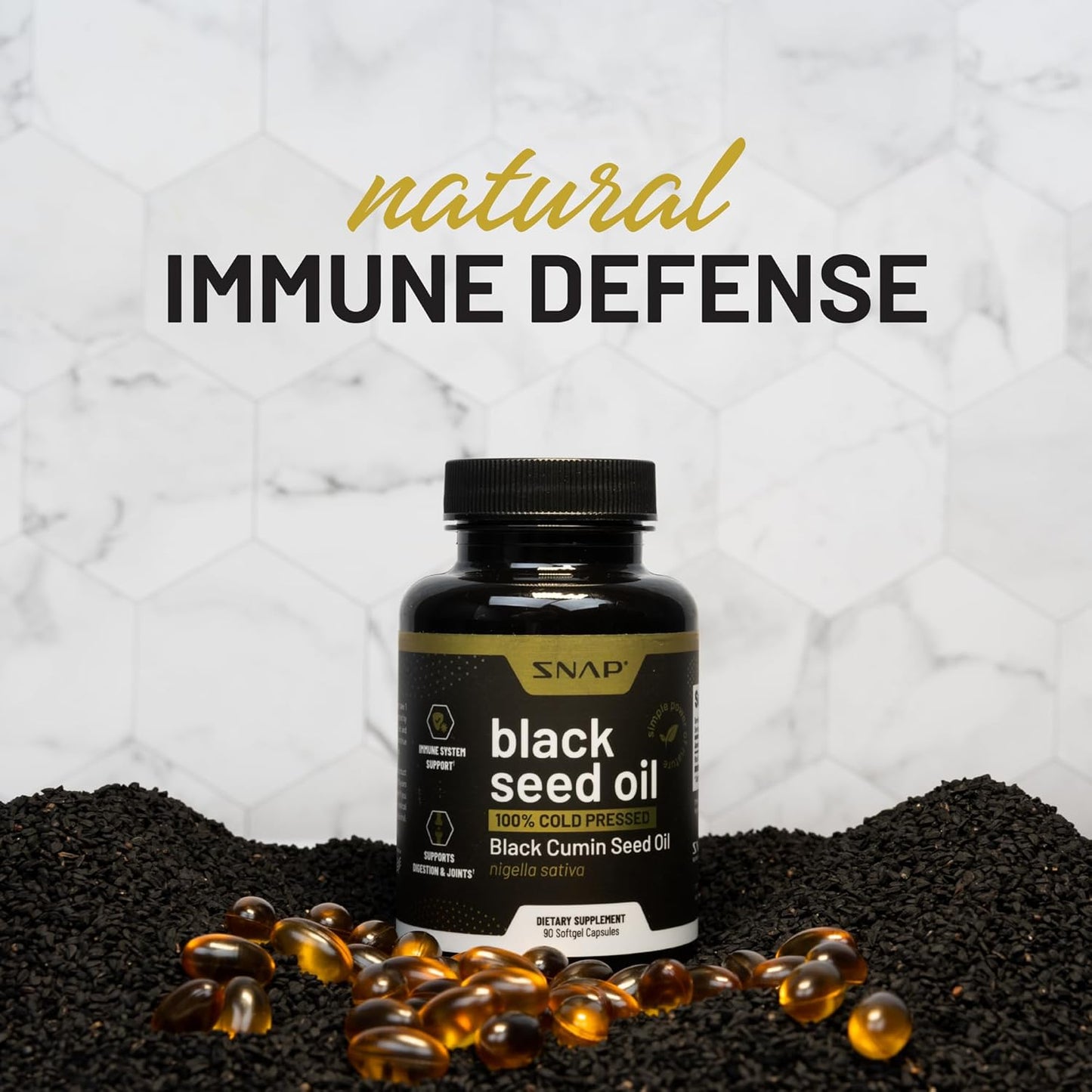 Organic Black Seed Oil Capsules - Cold Pressed for Immune Support, Detox, Inflammation Relief, Skin, Hair & Joint Health - High Potency Nigella Sativa Supplement (90 Softgels)