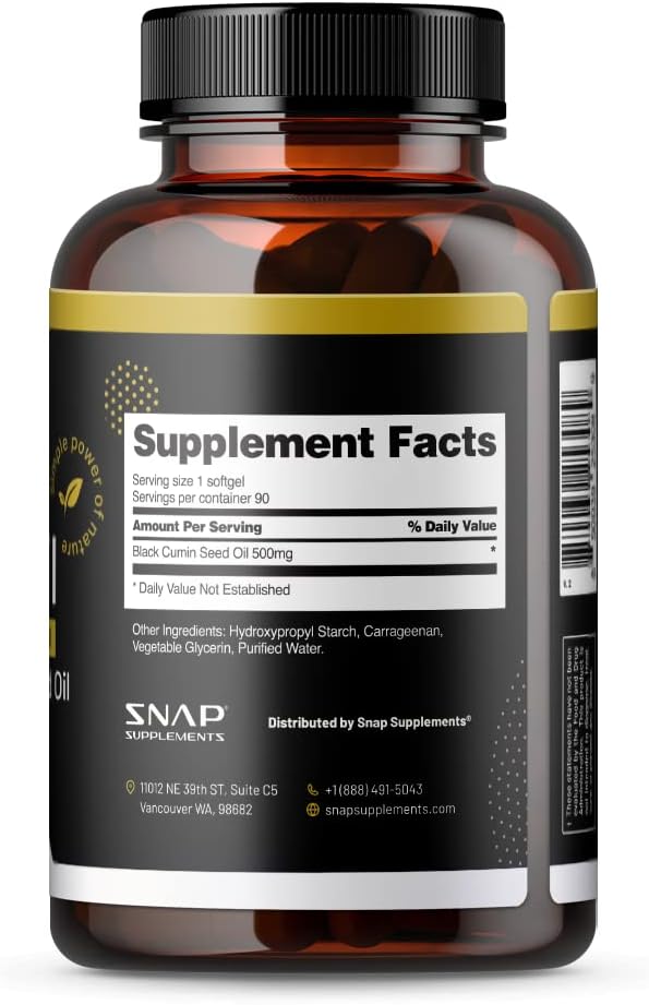 Organic Black Seed Oil Capsules - Cold Pressed for Immune Support, Detox, Inflammation Relief, Skin, Hair & Joint Health - High Potency Nigella Sativa Supplement (90 Softgels)