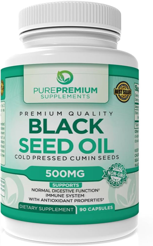 Organic Black Seed Oil Capsules - Cold Pressed Nigella Sativa Supplement for Hair & Skin - 500mg - 90ct - 3 Month Supply for Men and Women